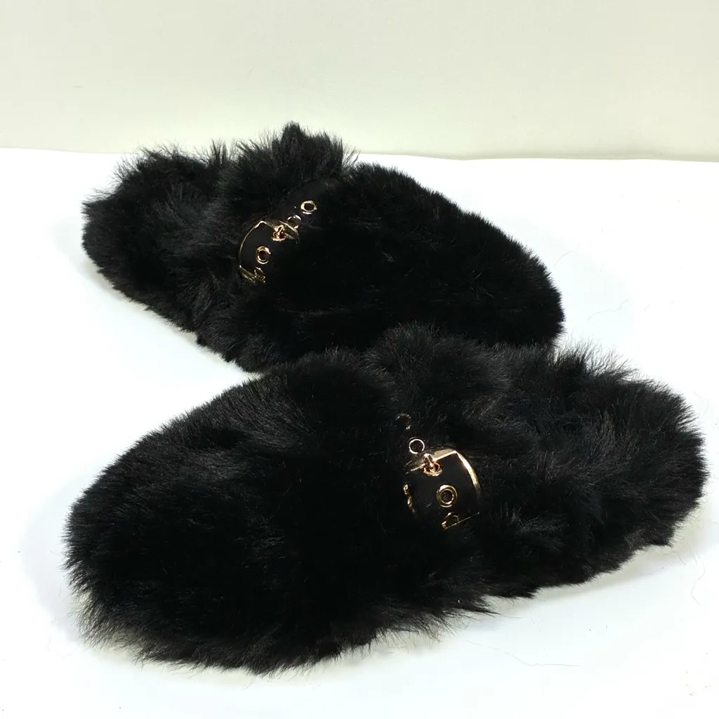 Jeffrey Campbell Rlxathome Faux Fur Slipper Black 6 NEW Vegan Cozy Soft Fluffy - Image 5