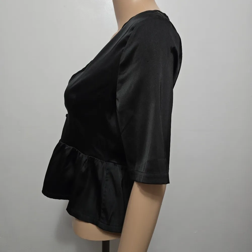 Nasty Gal Black Satin Peplum Top Size 2 - Image 3