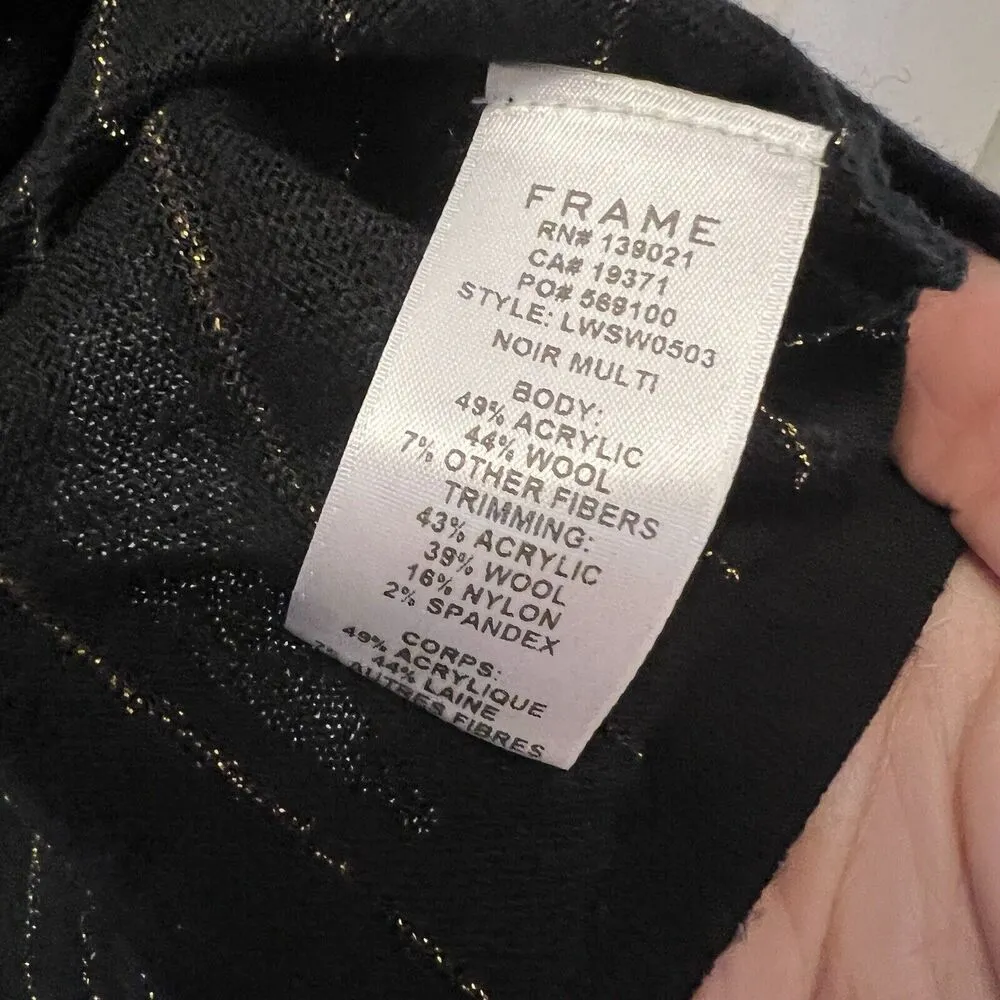 FRAME Striped Metallic Wool-Blend Long-Sleeve Sweater Top Size M Black And Gold - Image 6