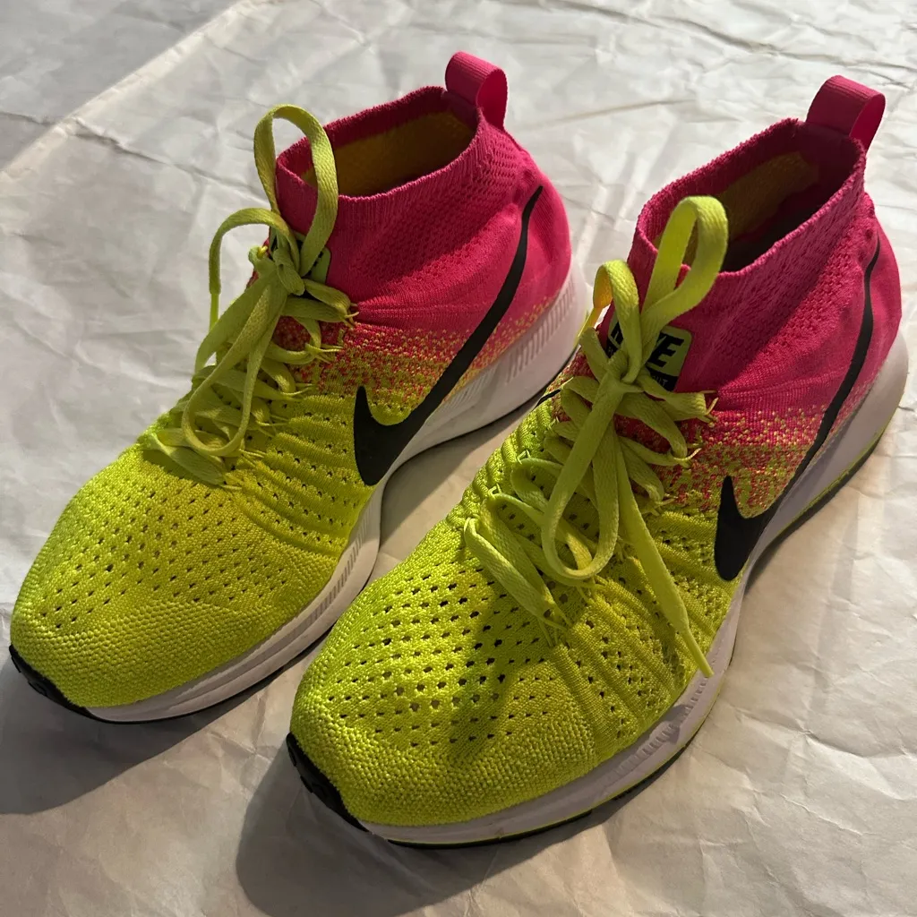 Nike Bright Pink and Lime Green Sneakers - Image 5