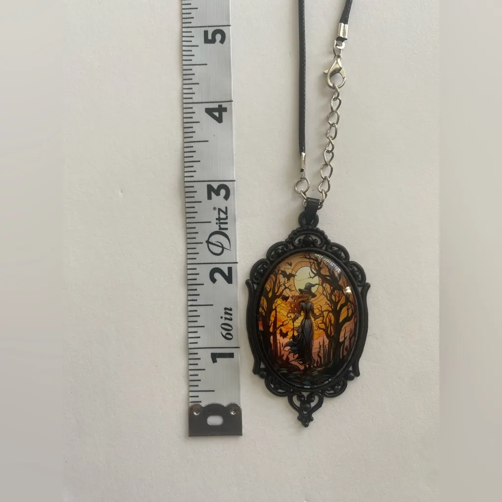 Retro Style Bat Witch Pendant Cameo Black‎ Pendant Necklace Gothic Vintage Style Black - Image 3
