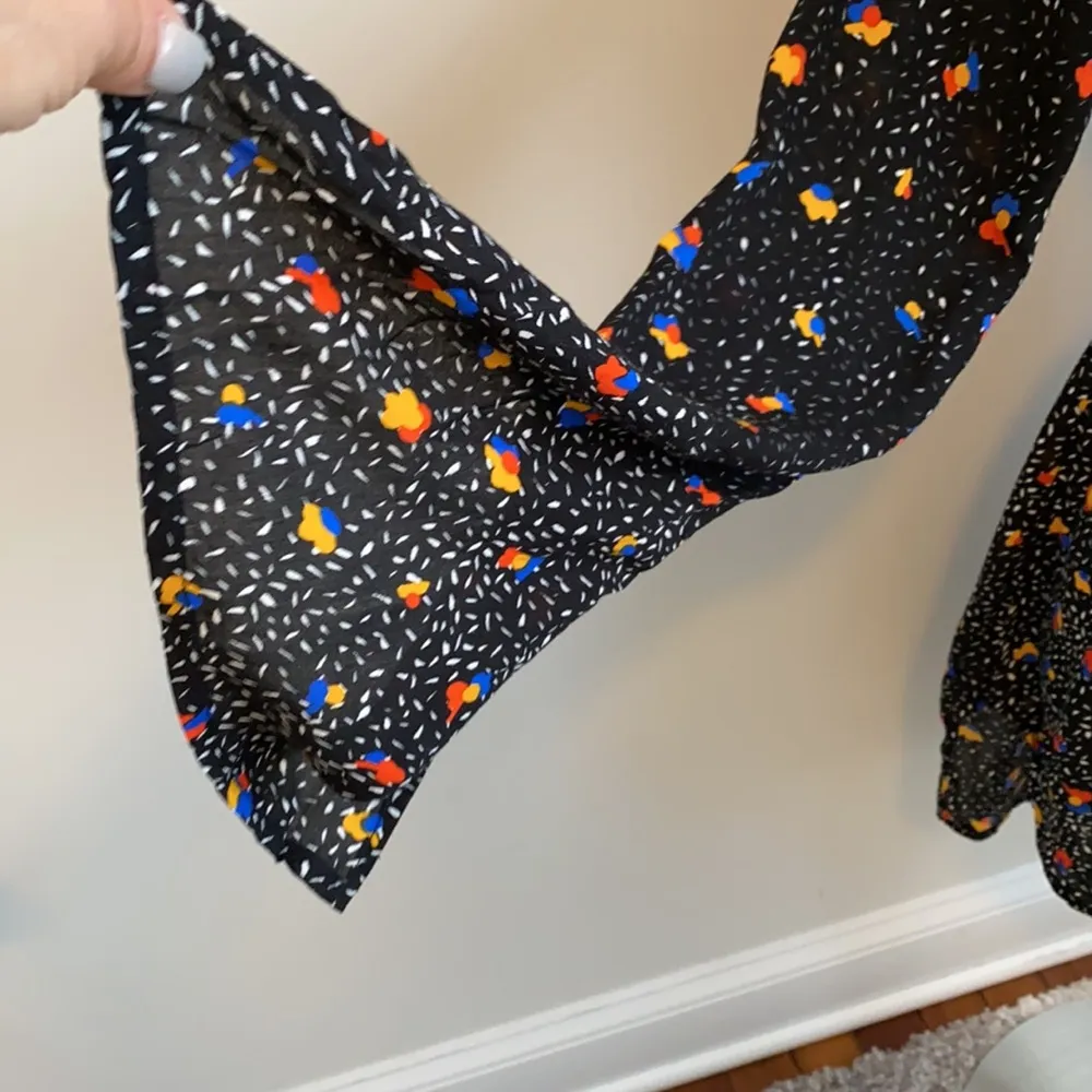 Black Floral Bell Sleeve High Low Dress - Image 5