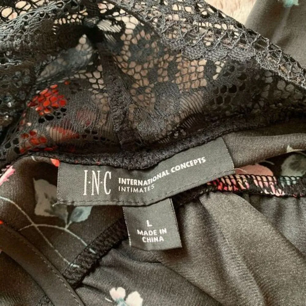 Inc International Concepts Lace Trim Satin Slip Dress Mini Floral Chemise Size L Black Size L - Image 5