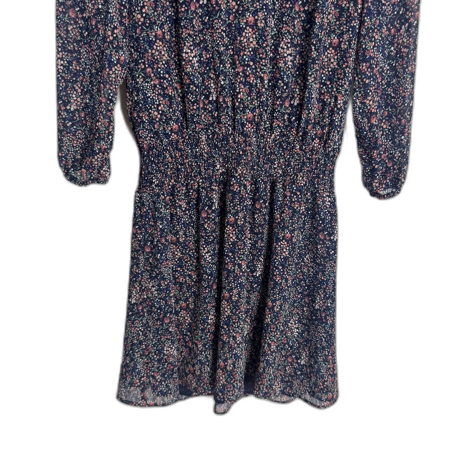 J. Crew Mercantile Dress Womens Extra Small Navy Blue Floral Long Sleeve XS - Image 4
