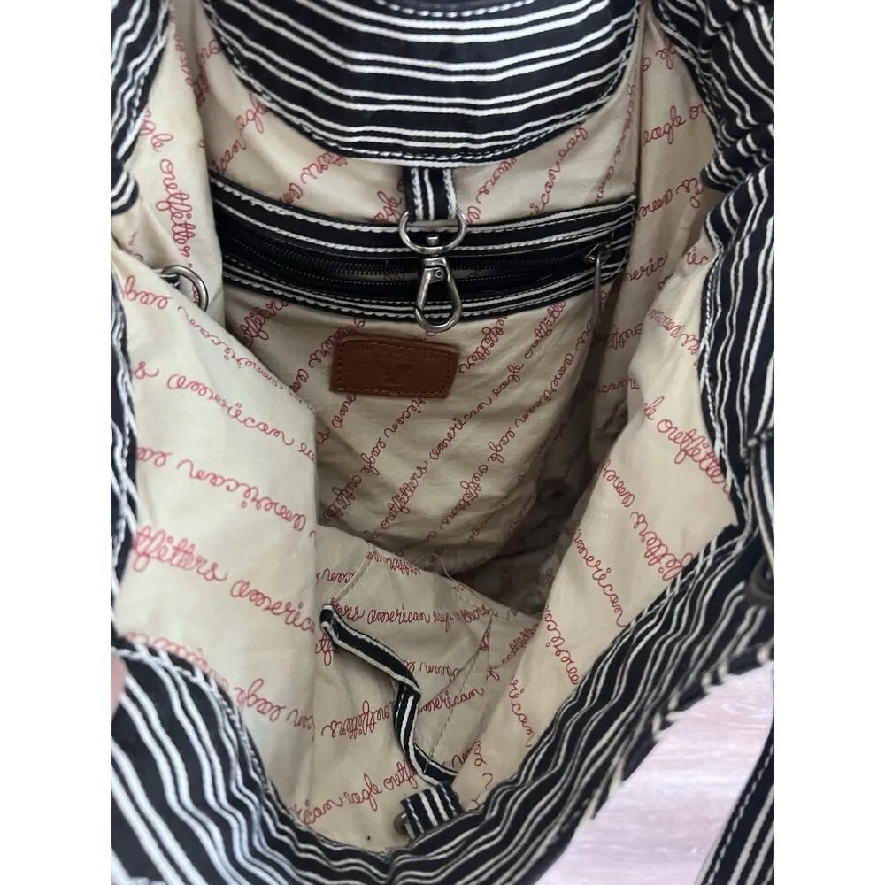 American Eagle Outfitters Black White Striped Fabric Casual Handbag Shoulder Bag - Image 8