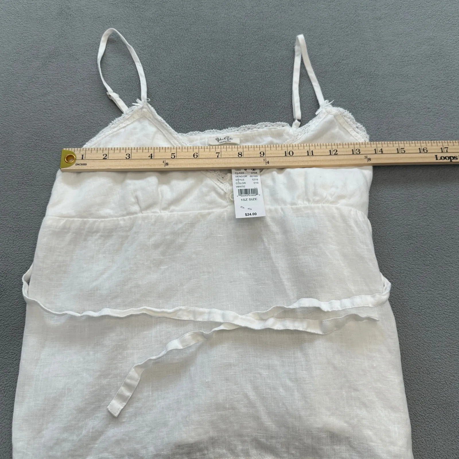 NWT John Galt Brandy Melville One Size White Linen Cami Top Lace Trim Tie Straps - Image 4