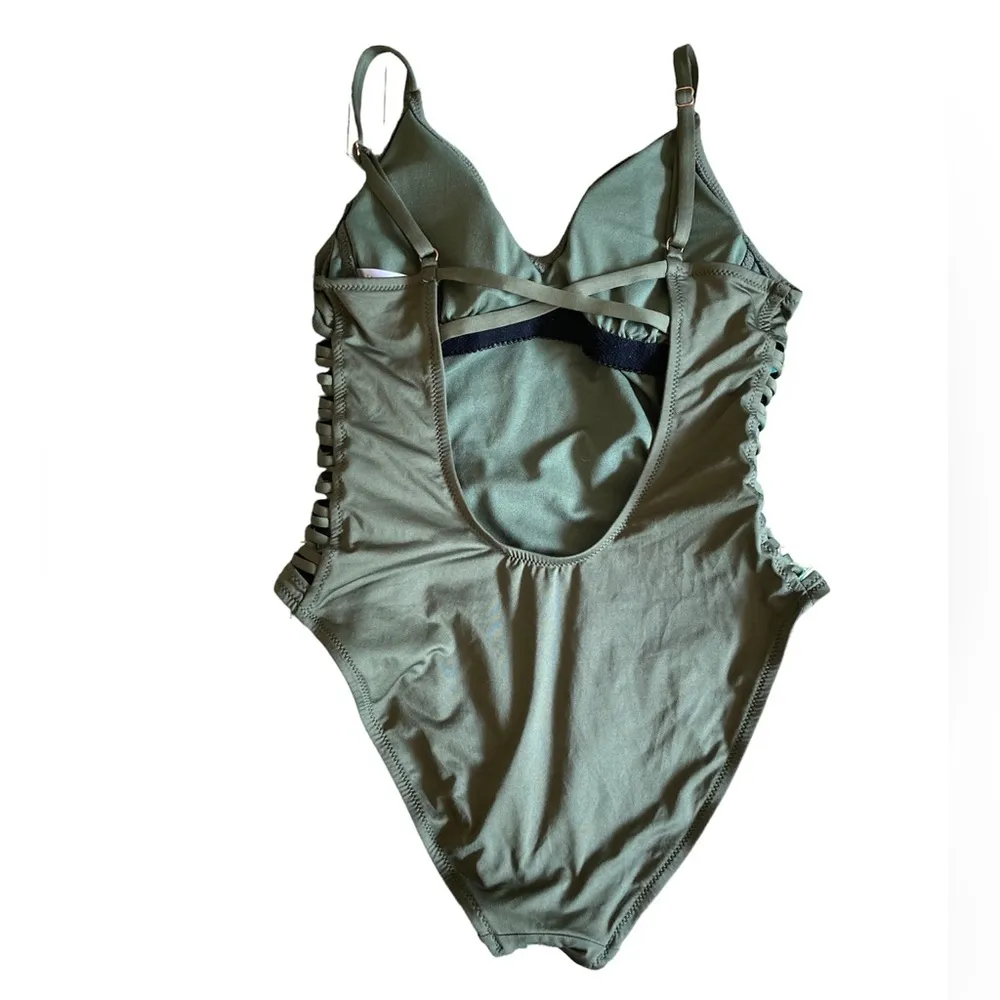 Shade & Shore Olive Green One Piece Swimsuit w/ Side Cut Outs Size M - Image 2