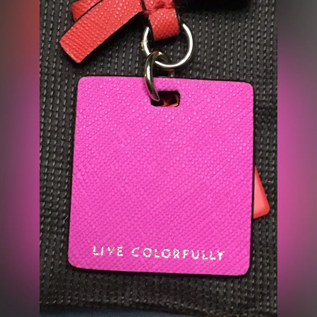 Kate♠️ Spade "Live Colorfully" Pink & Red Cut Out Leather Key Ring 6.5”H x 1.5”W - Image 6