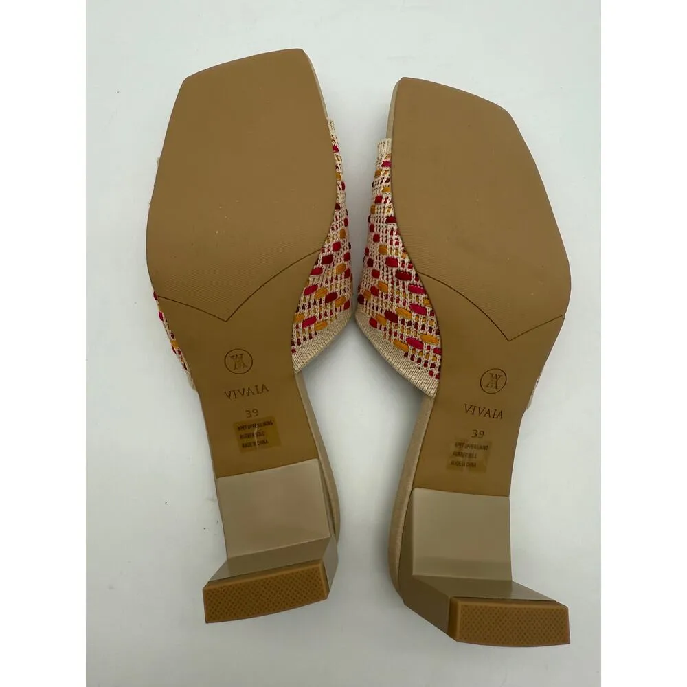 Vivaia Juliet Square Toe Block Heel Slide Sandal Knit Comfort Pink Crochet 8 - Image 8