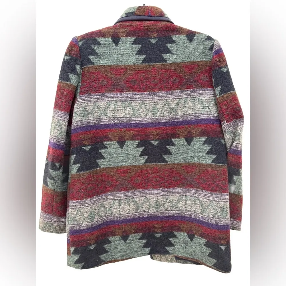 Julia Klein Aztec Print Blue Multi Blazer Women’s M Cotton Blend Shoulder Pads Size M - Image 10