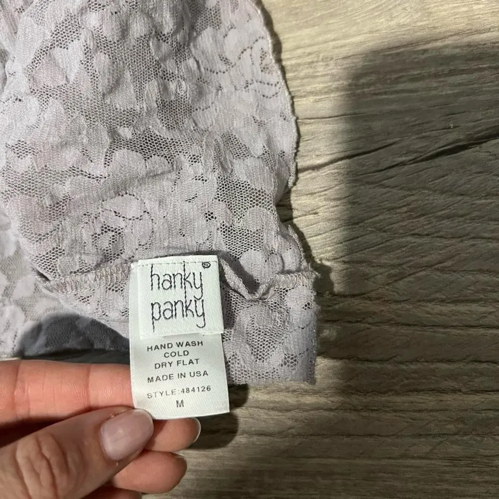 Y2k vintage Hanky Panky silver purple floral mesh lace long sleeve fitted top - Image 3