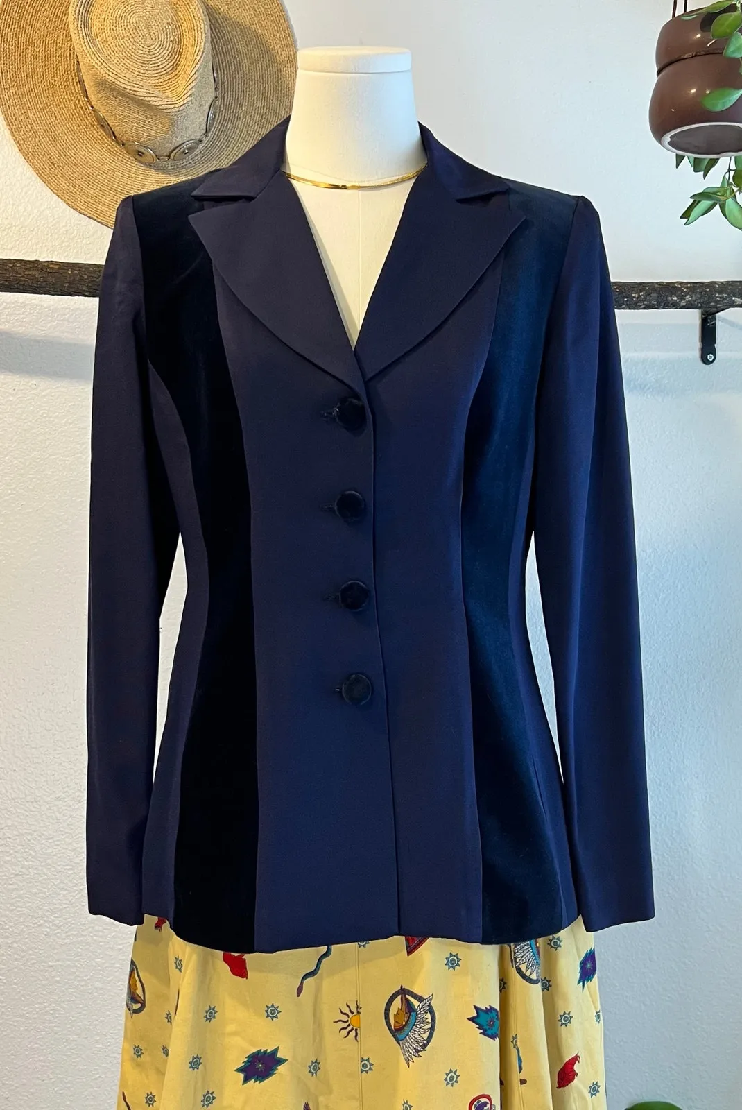 Hugo Buscati Cotton Blue Velvet Panel Button Front Blazer USA Made Size 6 - Image 1