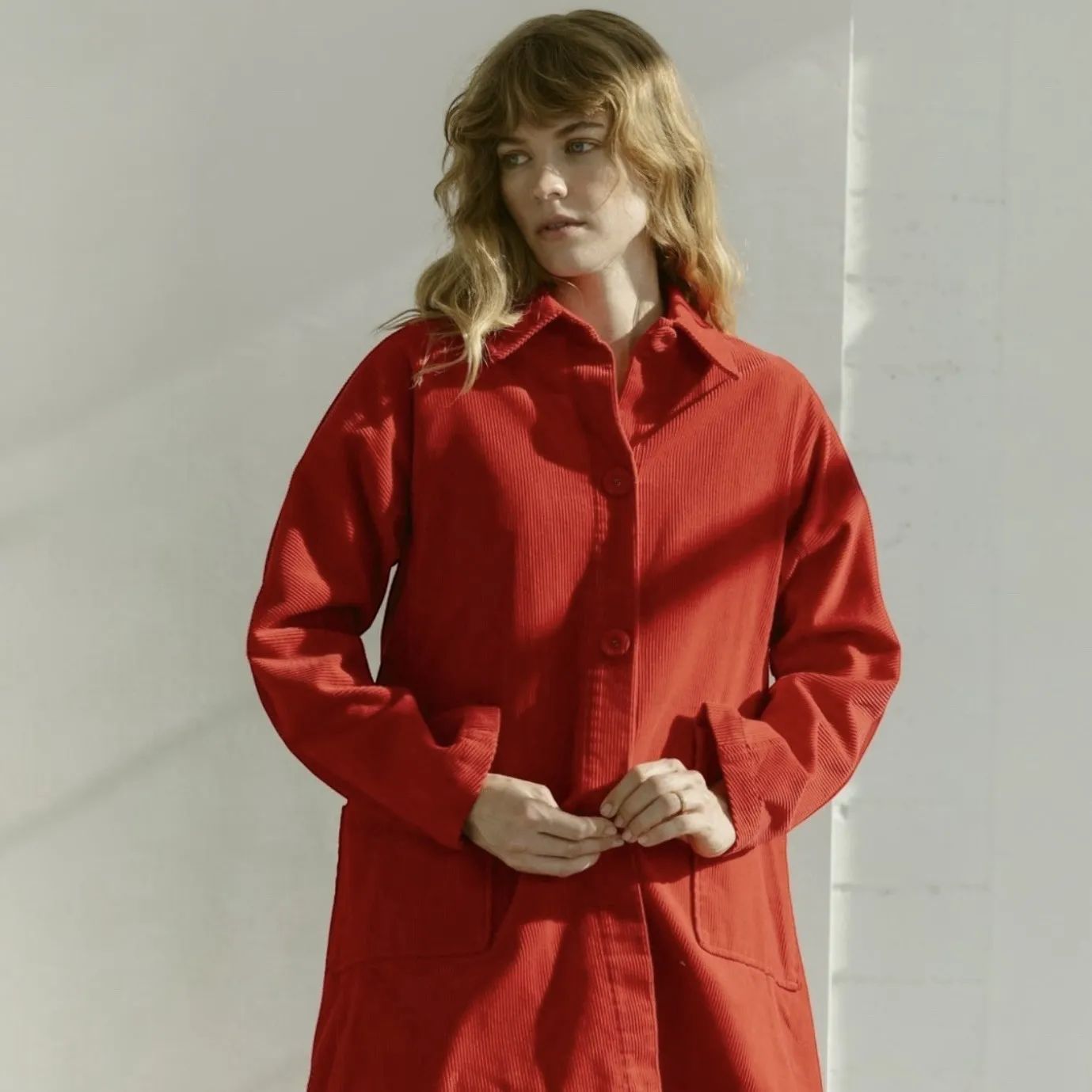 Carleen Constance Red Corduroy Jacket Chore Coat Sz S Cottagecore Lagenlook‎ - Image 3