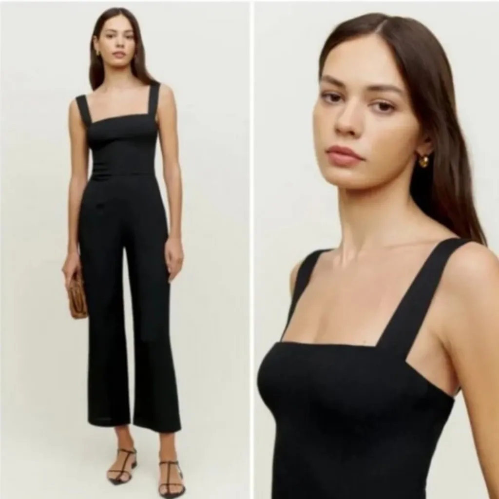 Reformation Alva Jumpsuit Tank Top Wide Leg Crepe Black Size 0 Women's NWT - Image 2