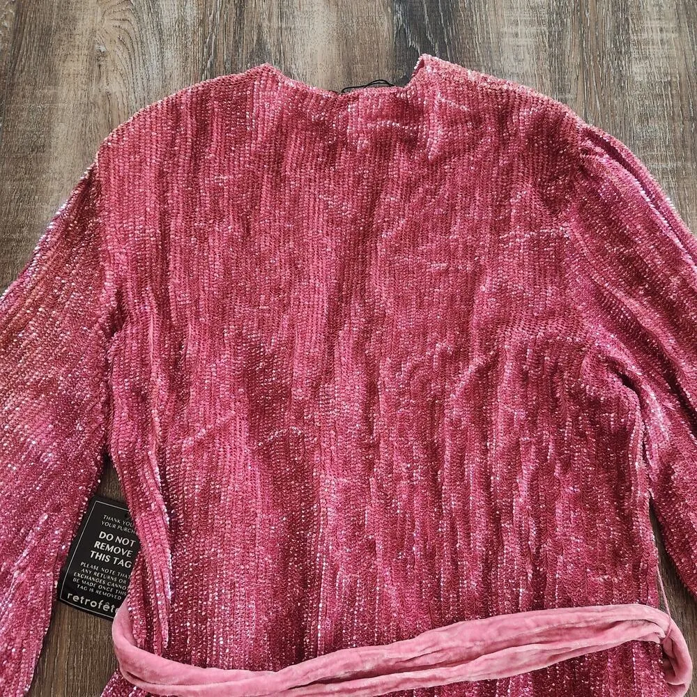 Retrofete Gabrielle Robe Dress Pastel Pink Sequins Size Large NWT Long Sleeve - Image 8