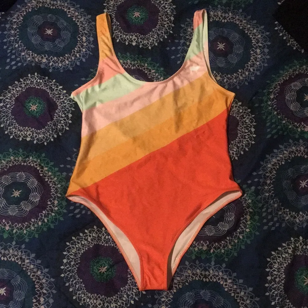 GOLDSHEEP Orange Pastel Color Block Retro Sport 1-Piece Swimsuit $80 NWOT L - Image 7