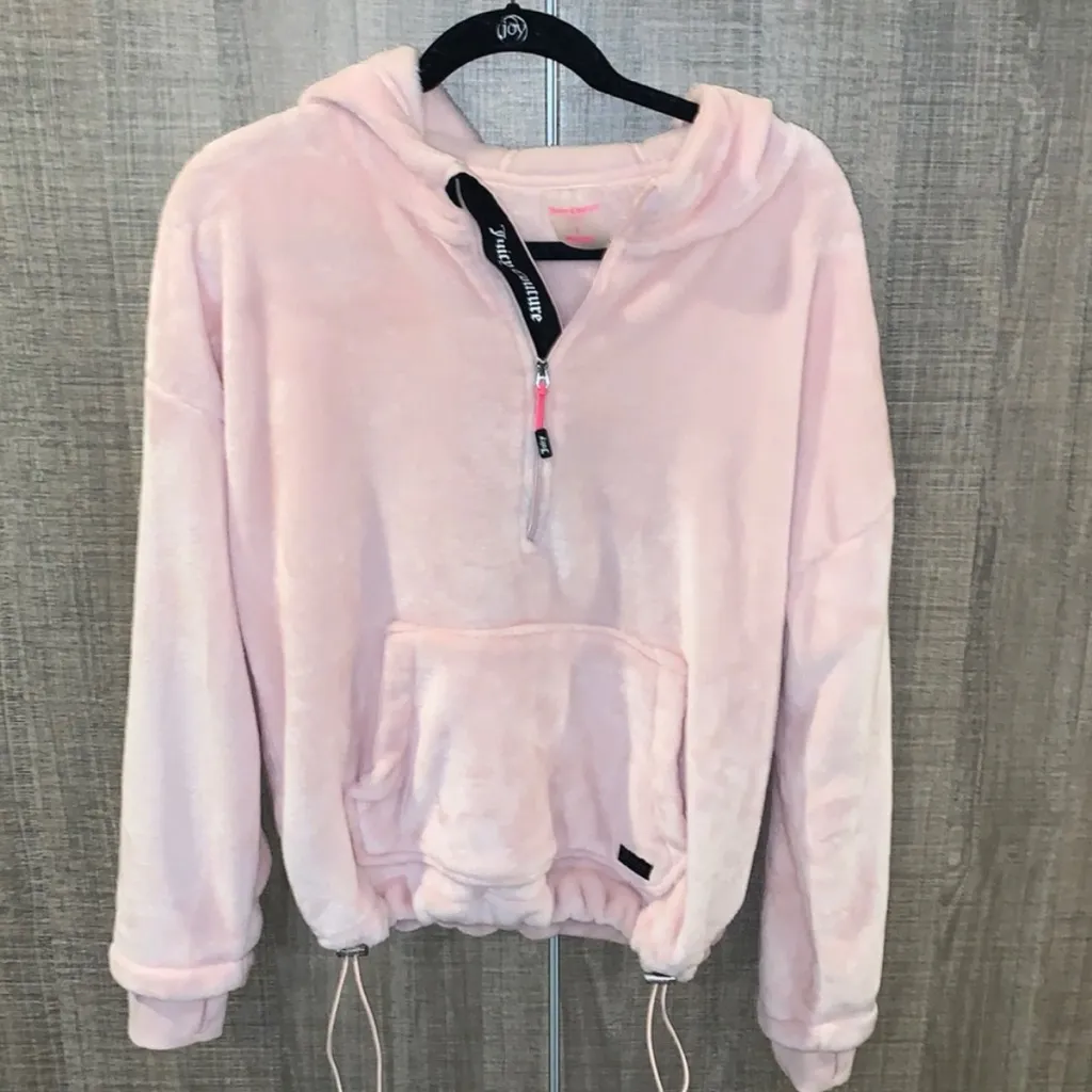 💖✨Juicy Couture Pink Plush Half-Zip Pullover Hoodie - Image 3
