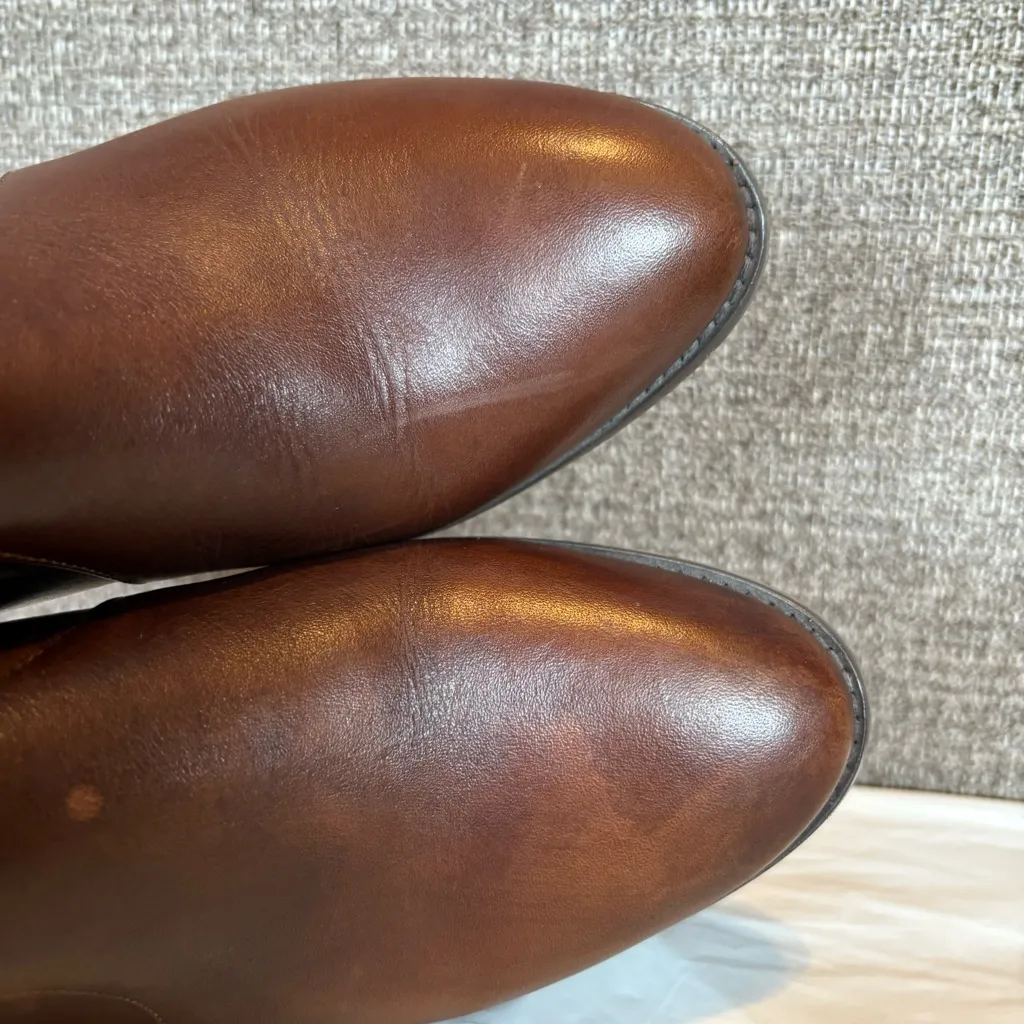 Lands End Ankle Boot‎ Women's Size 7 B Tobacco Brown Suede Leather Gold Buckle - Image 4