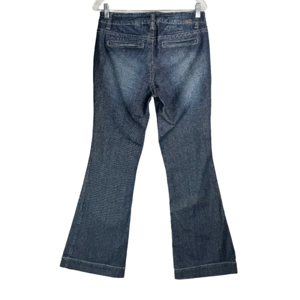 Y2K Zanadi Dark Wash Flare Boot Jeans Sz 11 Faded Patch Pockets - Image 2