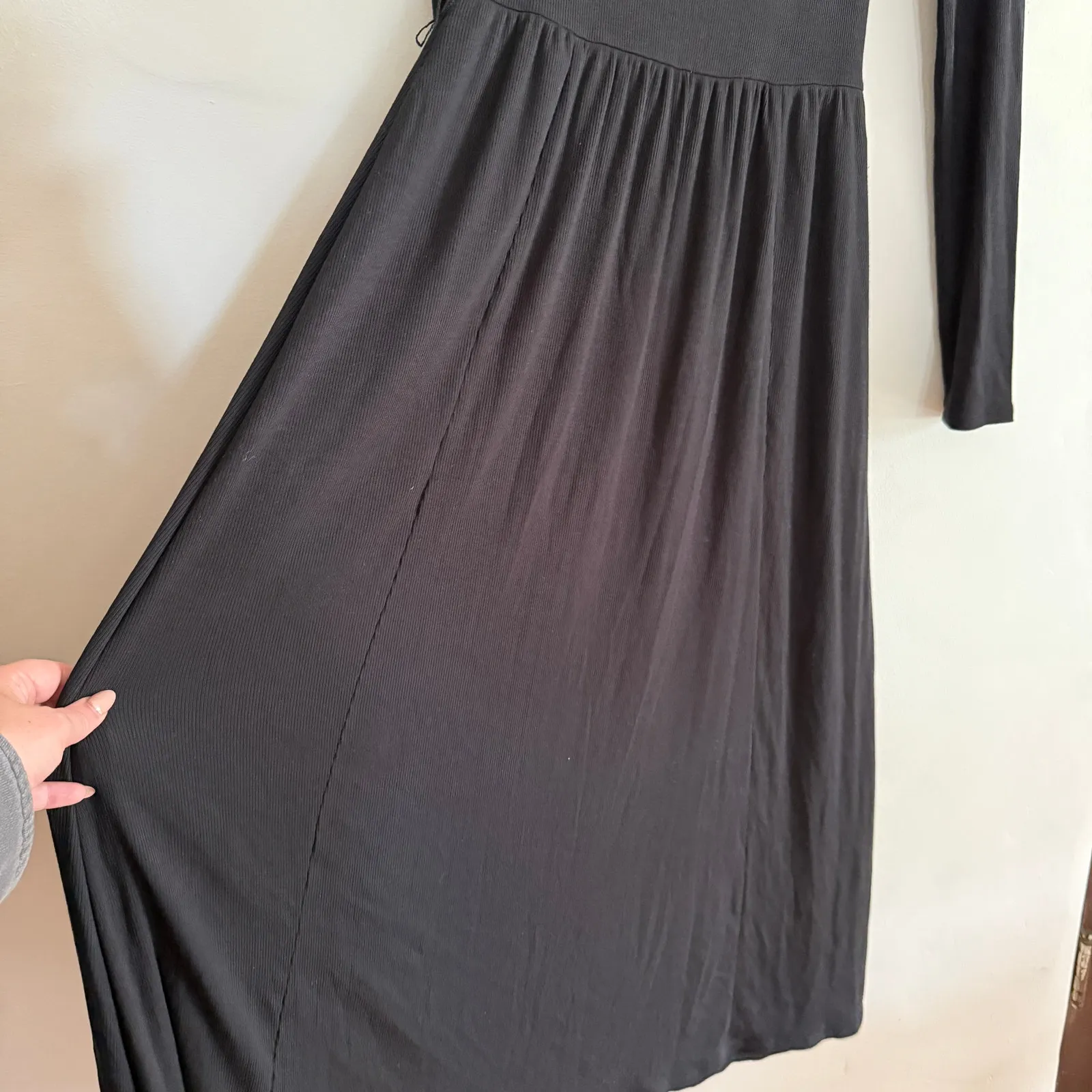 PAIGE | Black Nieve RIbbed Cotton Blend Square Neck Midi Dress | Size 4 *no belt - Image 5