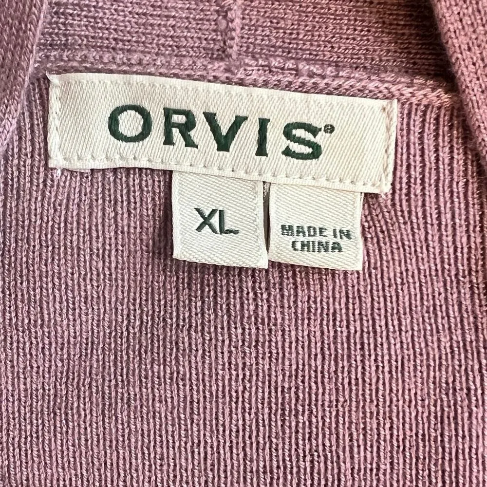 Orvis Anywear Long Cardigan Sweater Dusty Lilac Pockets Ribbed Sides Size XL - Image 7
