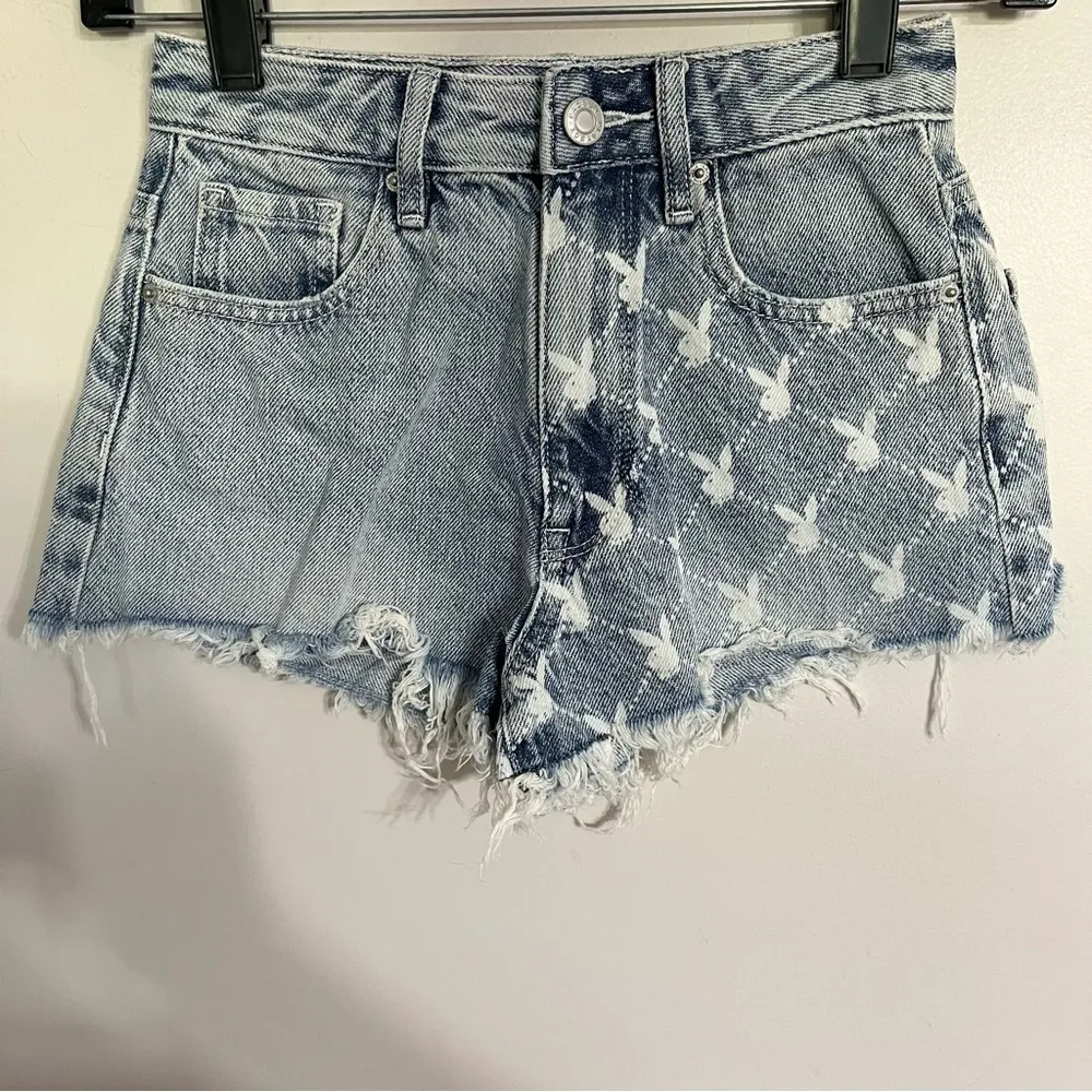 Women’s Juniors Playboy by Pacsun Denim Cutoff Shorts With Bunny Print Size 23‎ - Image 3