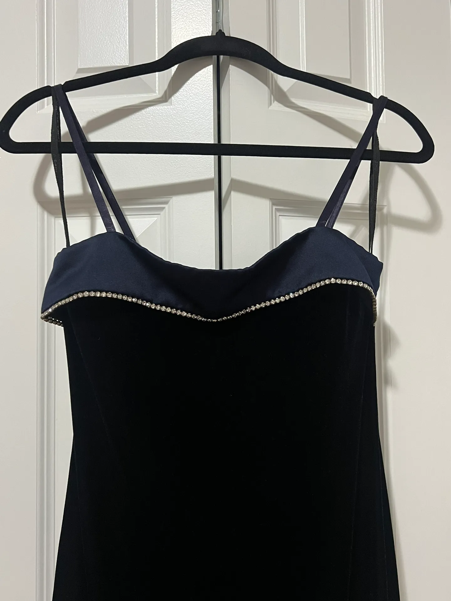 Vintage Navy Blue Velvet Maxi Dress - Onyx Nite (Size 10) - Image 3