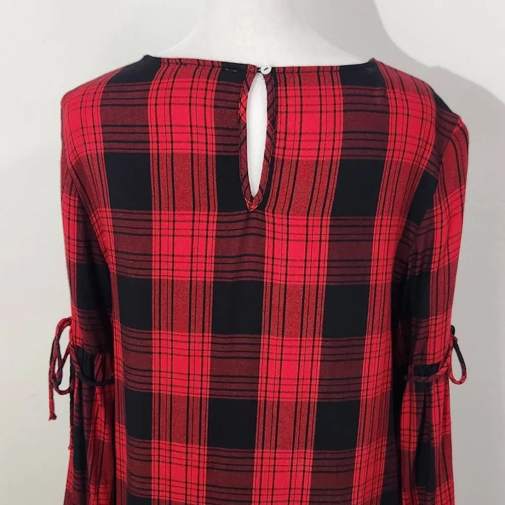 BeachLunchLounge Red Plaid Sheath Dress Size Medium Red and Black Mini Dress - Image 7