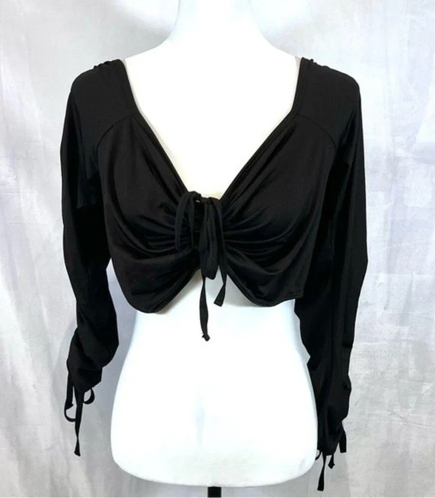 Elegant Moments long ruched tie sleeve sexy black crop top size XL - Image 4