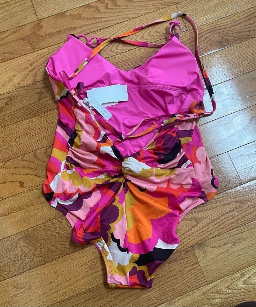 TRINA TURK FAN FAIRE TWIST BACK MAILLOT ONE PIECE SWIMSUIT COLORFUL SZ 14 - Image 8