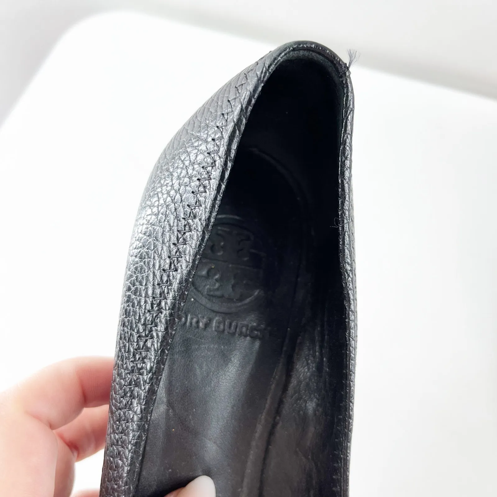 Tory Burch Sally Peep Toe Leather Wedge Pumps Shoes Black 6.5 - Image 7