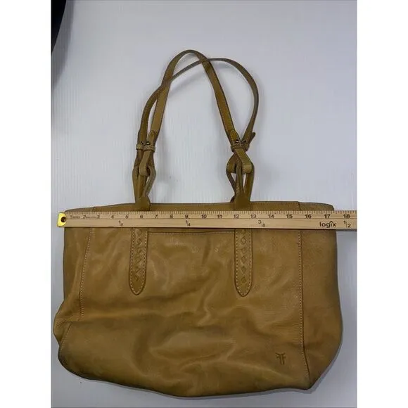 Frye Melissa Leather  Mustard Tote Bag‎ Cognac Large Shoulder Handbag W Stain - Image 3