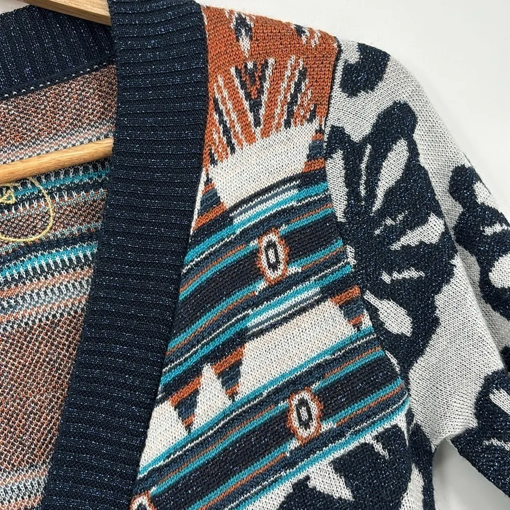 Desigual Floral Open Front Fringe Trim Duster Sweater Women’s Size Small - Image 2