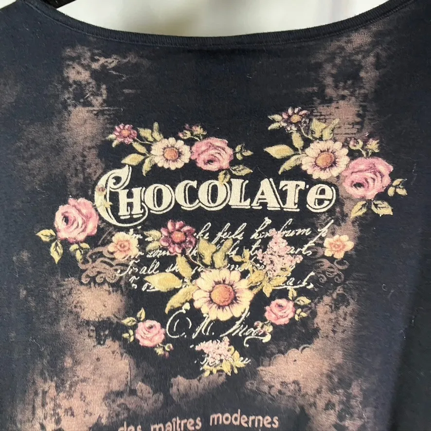 Katina Marie Floral Chocolate Rhinestone Print Long Sleeve Top Womens L USA Made Black Size L - Image 10