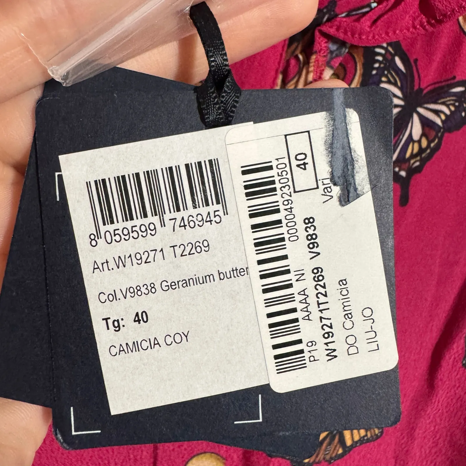 Liu Jo Pink Ruffle Butterfly Print Button Up Top Women 40 M Fairy Novelty Blouse Size M - Image 5