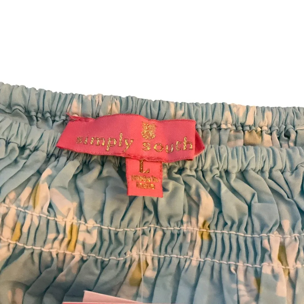 Simply Southern Blue Daisy Print Smocked Off-Shoulder Top L Cotton Scalloped Hem - Image 3