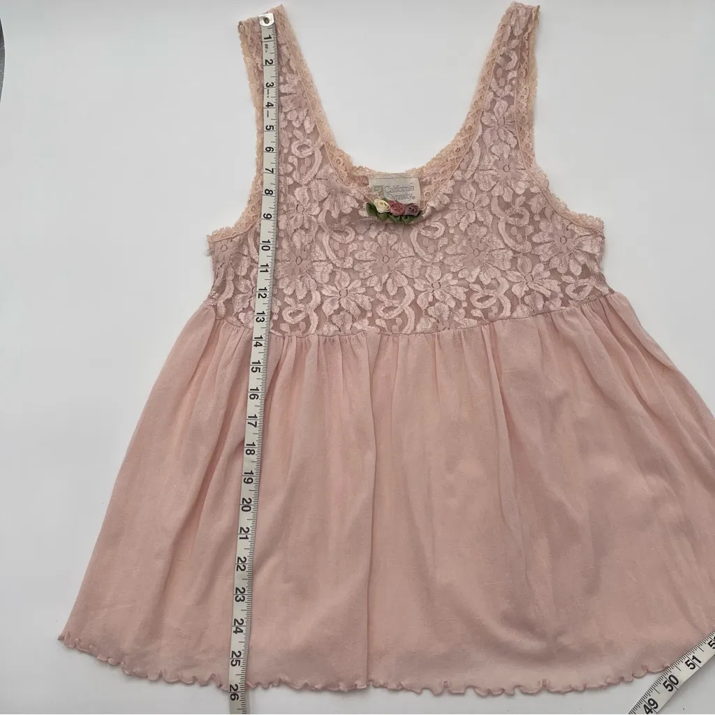 Vtg California Dynasty Pink Babydoll Cami Tank Top Womens Med Lace Floral 90s - Image 11