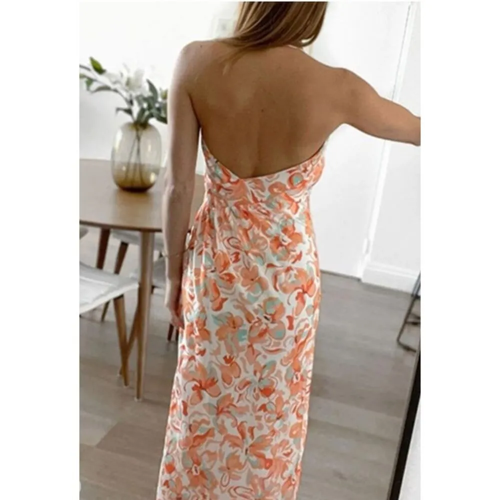 All About May Floral Halter Midi Dress Size 2 White - Image 9