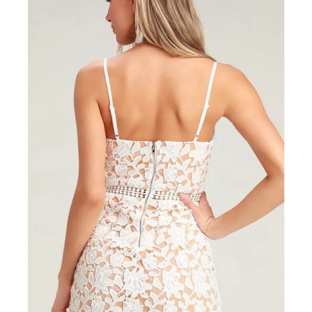 Lulu’s White Crochet Lace Dress Sz Small Hoco Prom Party Cocktail - Image 3