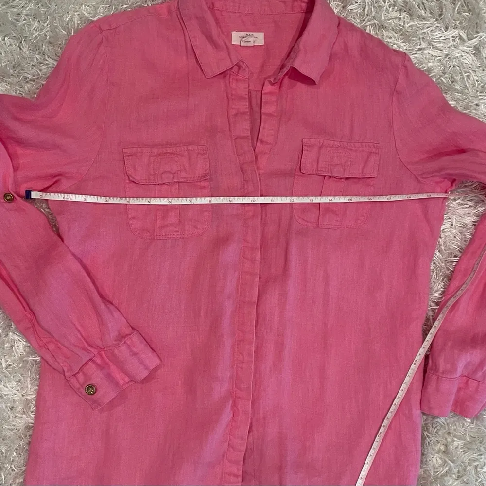 Linen Charter Club Luxury Womens Sz L Linen Shirt Long Slevees  Pink Button Down - Image 4