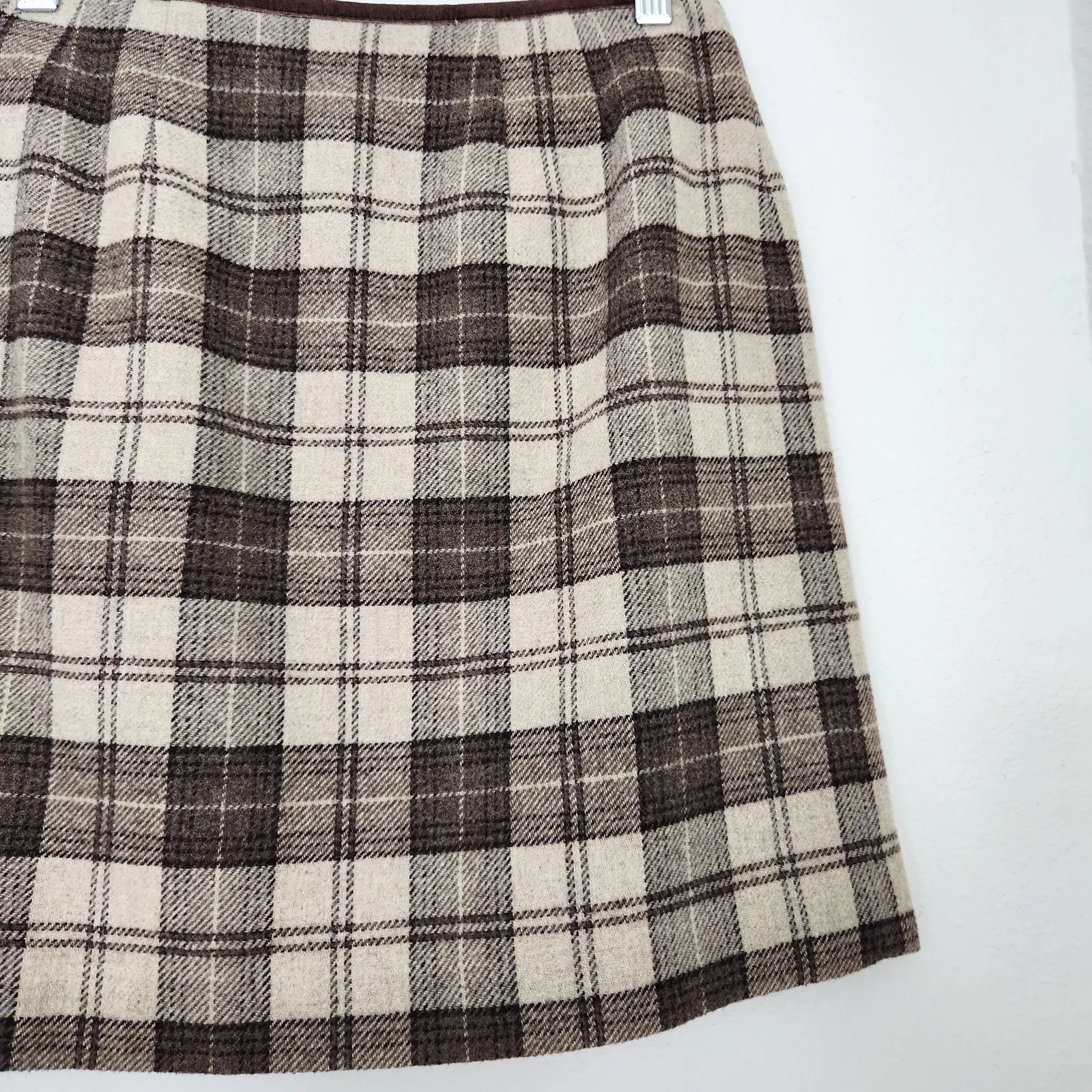 Vintage Y2K GAP Wool Brown Plaid High Waist Mini Wrap Skirt Preppy Academia 4 - Image 6