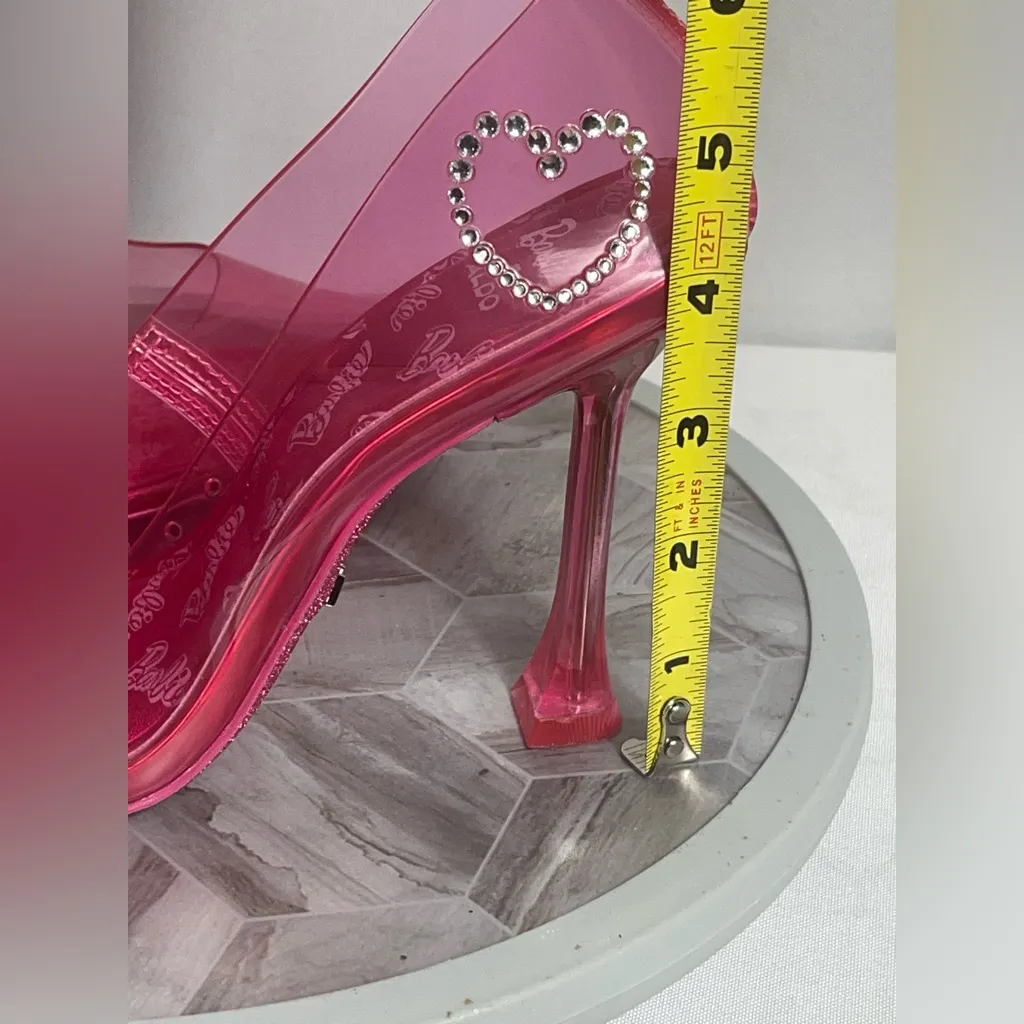 Barbie x ALDO BARBIESTESSY Pink PVC Crystal Logo Heels Pumps Size 6.5 US - Image 6
