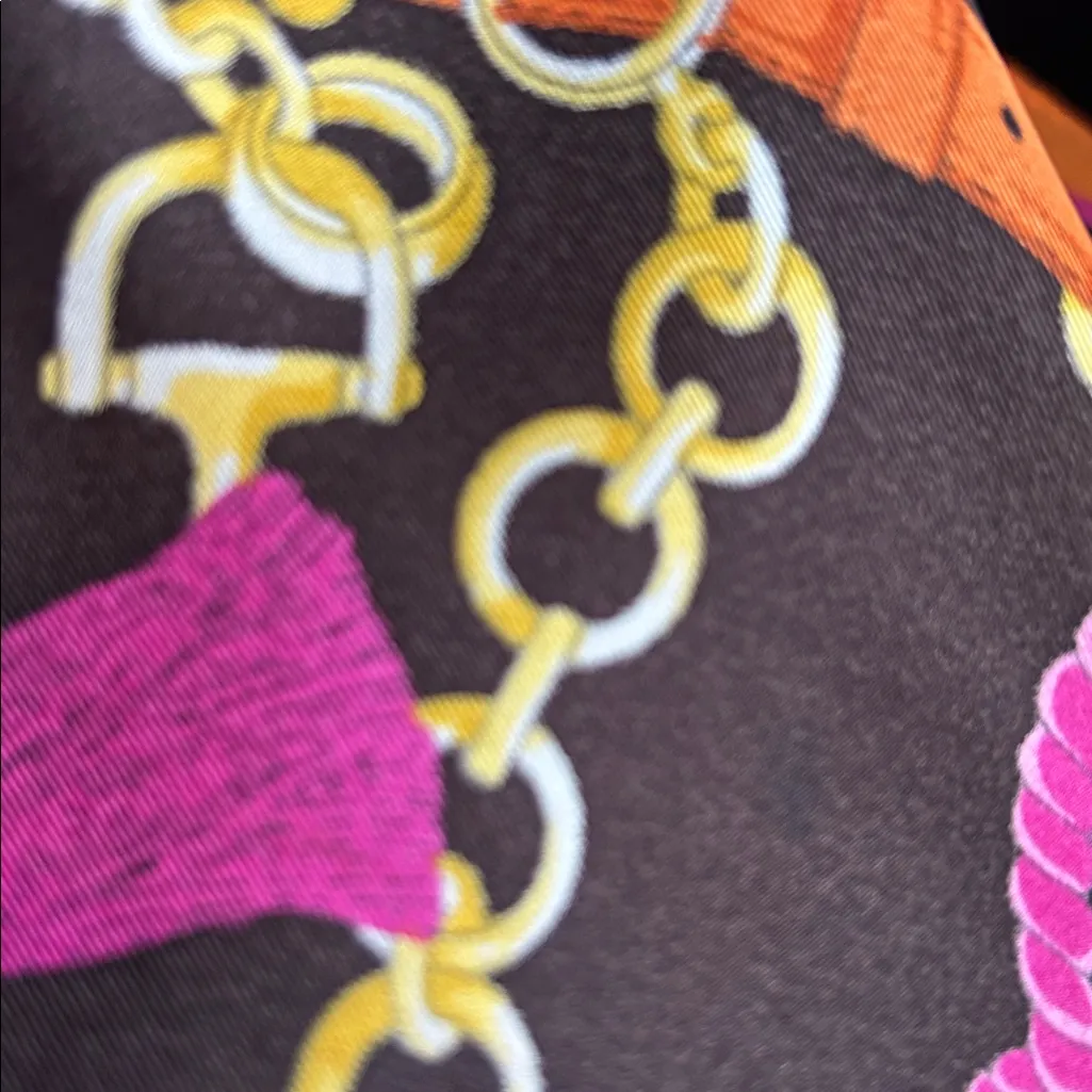 Talbots Brown/Orange/Pink Silk Chain Print Scarf Pink - Image 6
