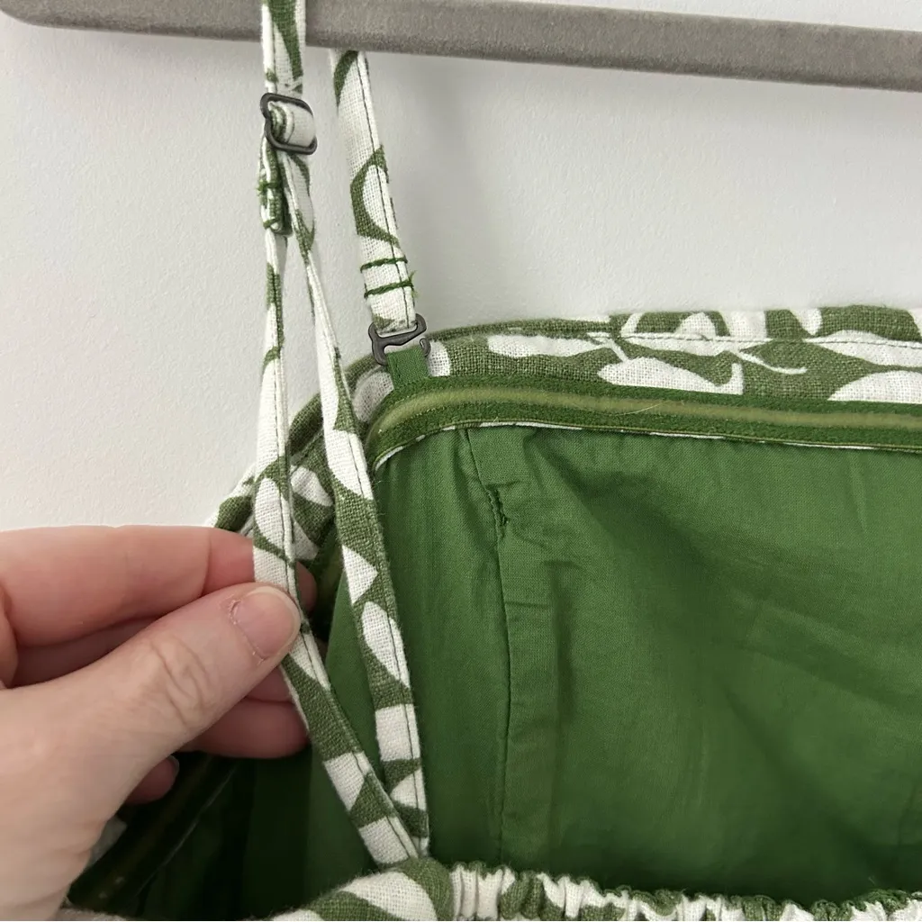 Abercrombie & Fitch Green White Linen Leaf Print Convertible Mini Dress L - Image 6