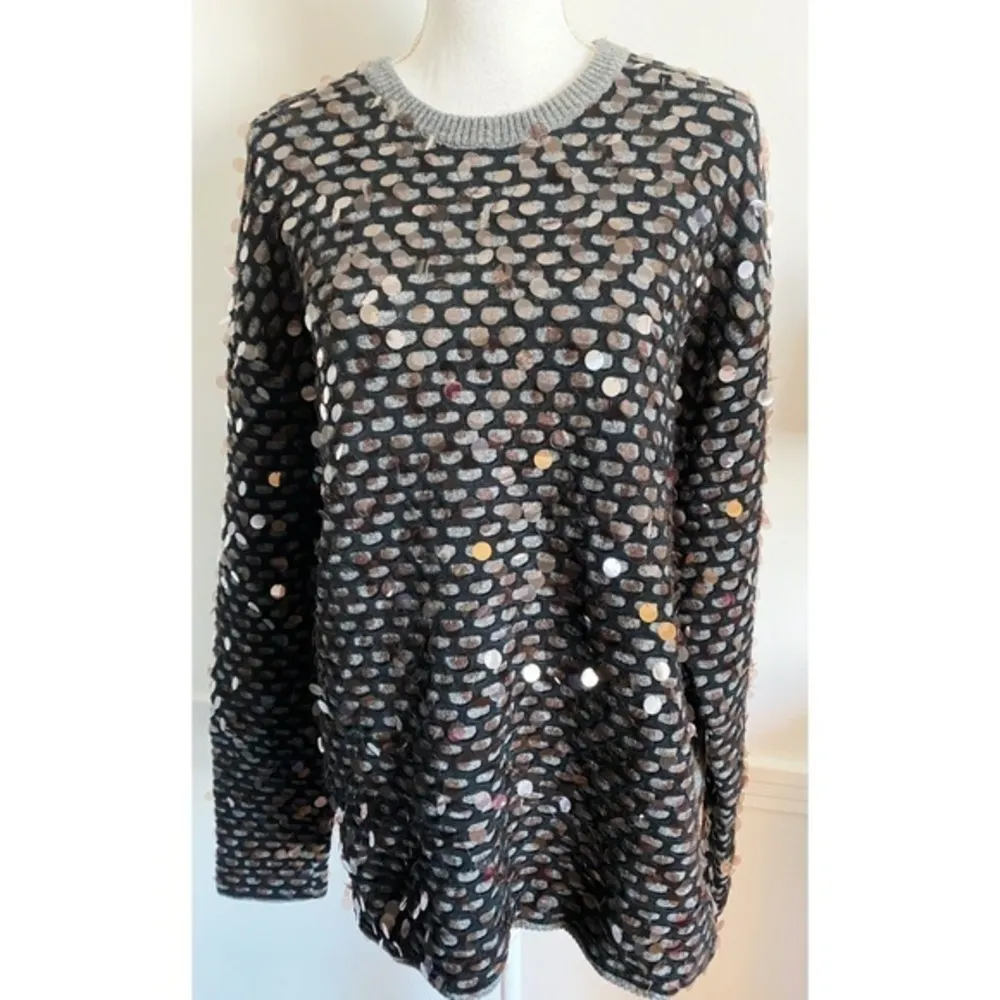Cedric Charlier • Paris Designer Sequin Black Grey Wool Sweater Size 14 - Image 4