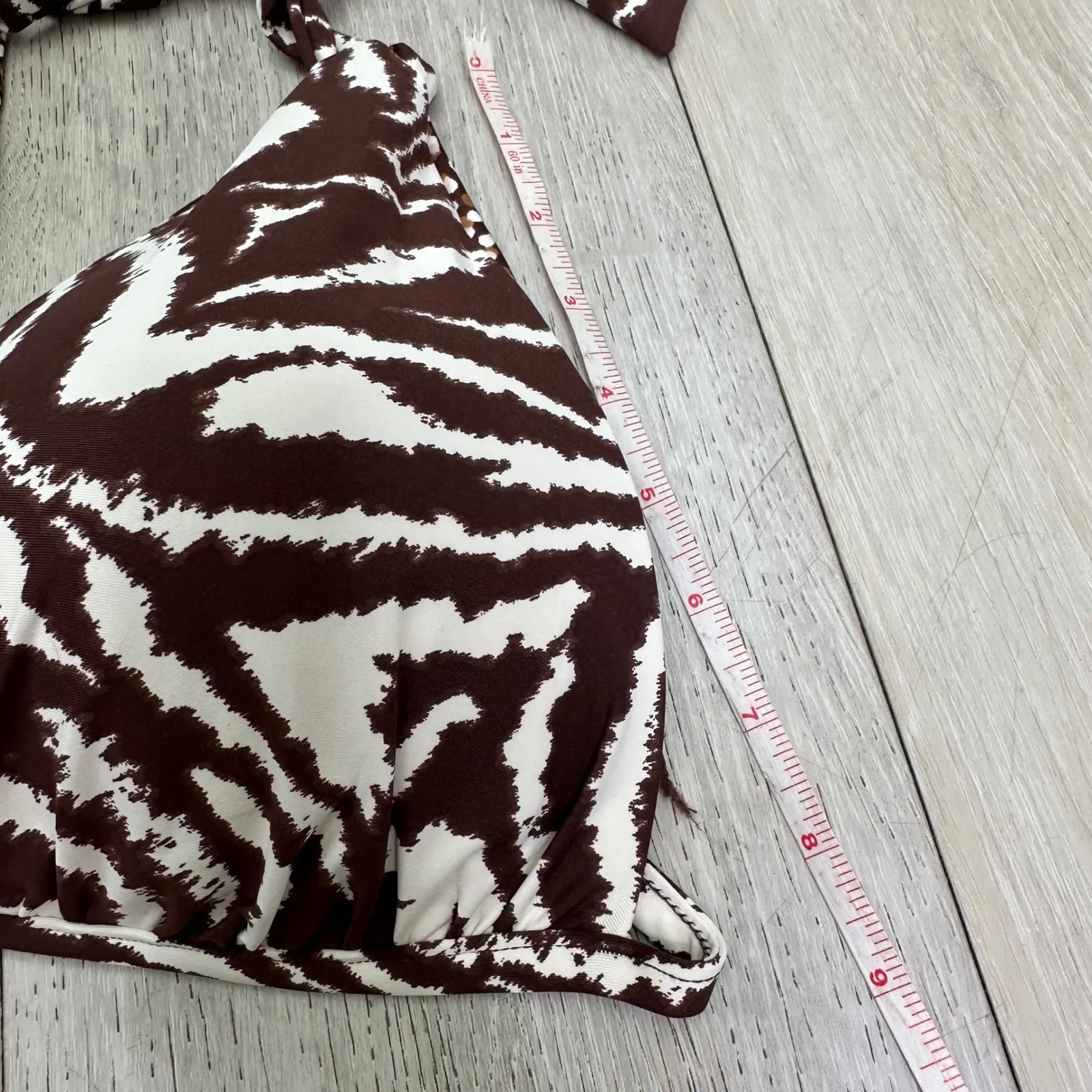 La Blanca swimsuit bikini top bottom brown cream zebra stripe animal print large - Image 3