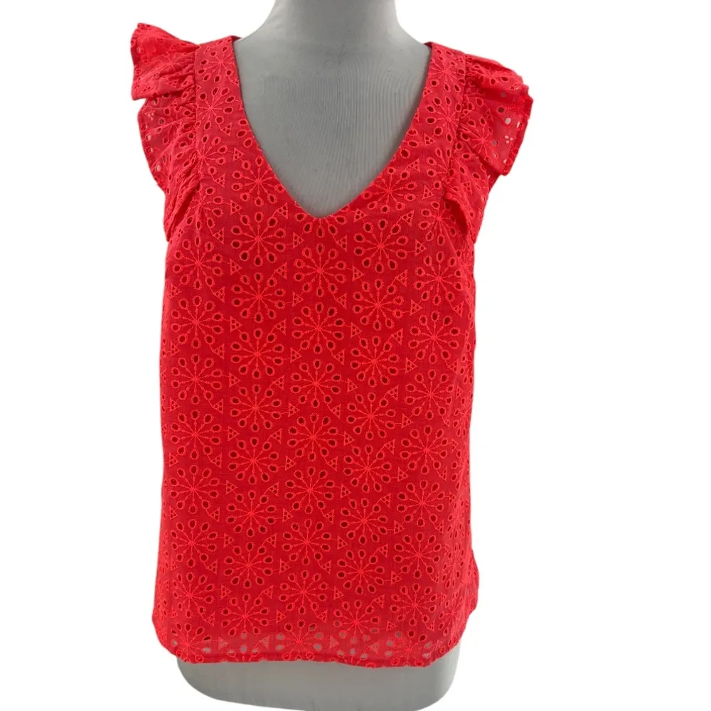 Lilly Pulitzer Lina top Spicy Coral Neon Sunburst Eyelet Sz M - Image 3
