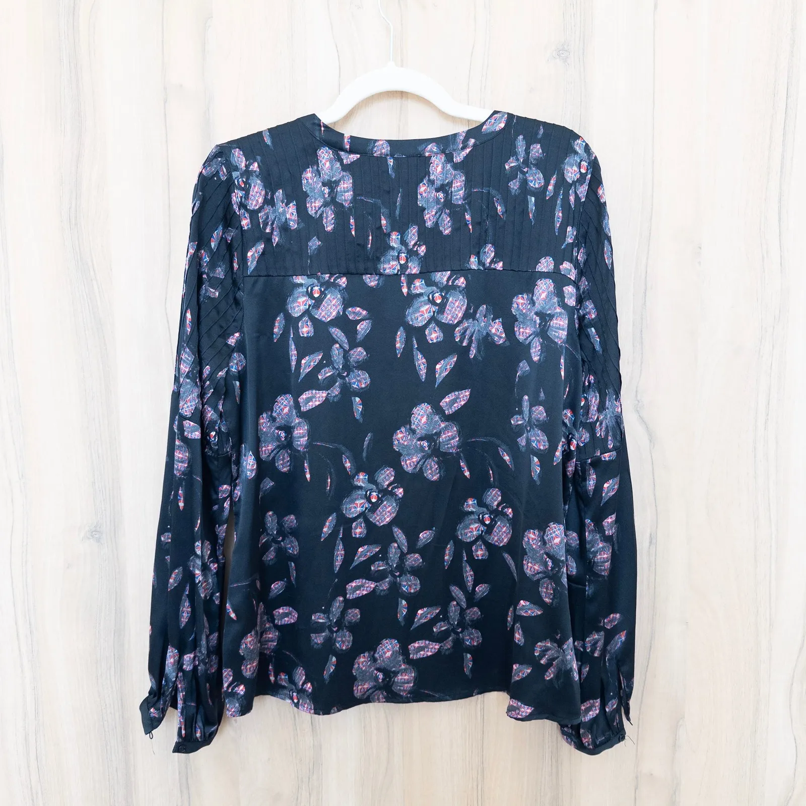 Anthropologie Ecru Silk Floral Blouse Size L Black Long Sleeve Romantic Boho - Image 4
