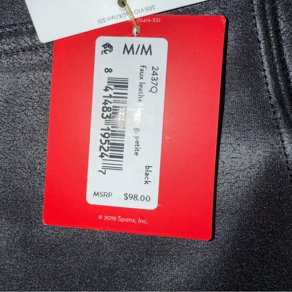 SPANX Black Faux Leather Leggings Petite‎ Medium New Whimsigoth Rocker - Image 6