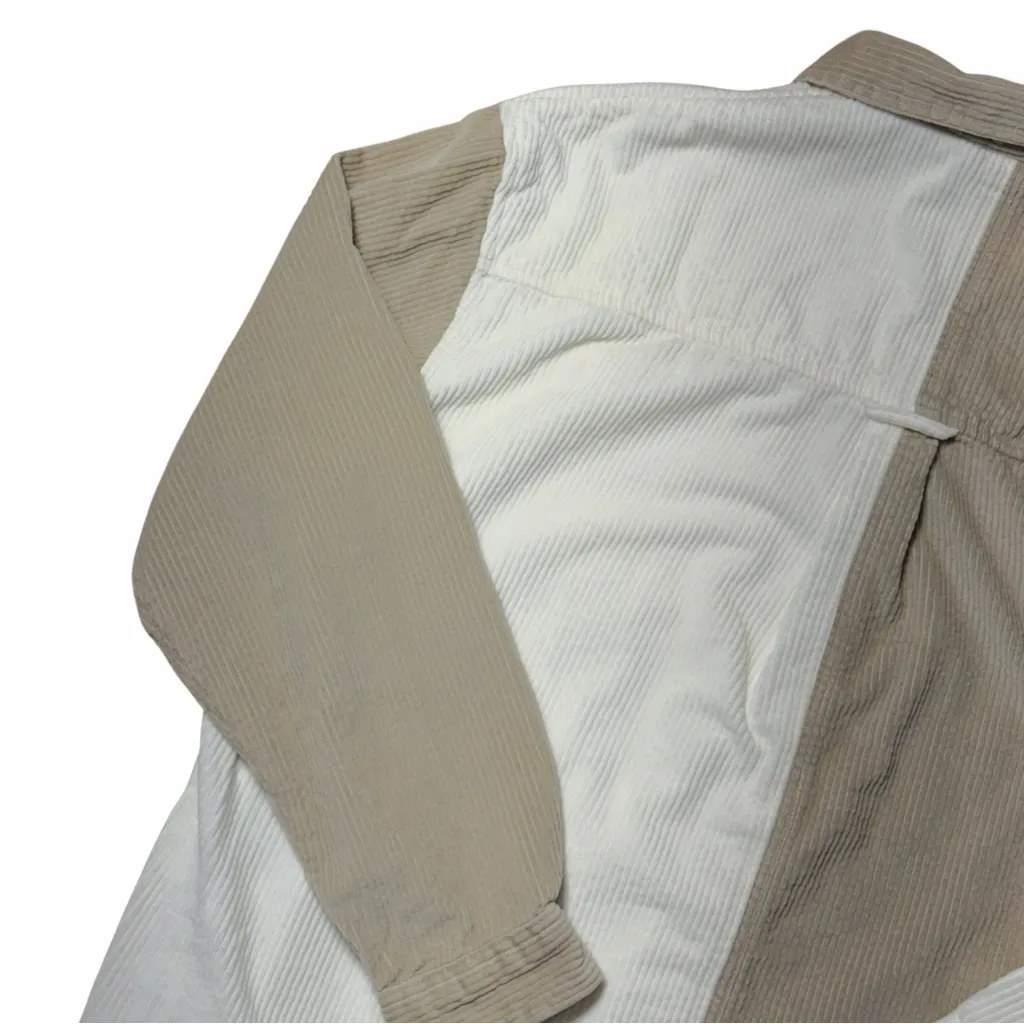 American Eagle Colorblock Corduroy Button Up Shirt Cream and Tan Womens M - Image 7